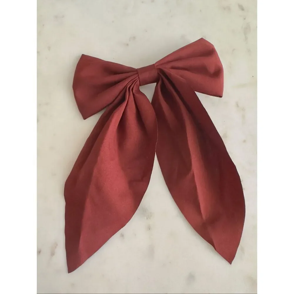 Burnt red & brown clip hair bow